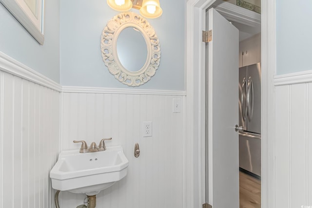 bathroom featuring wood-type flooring and sink