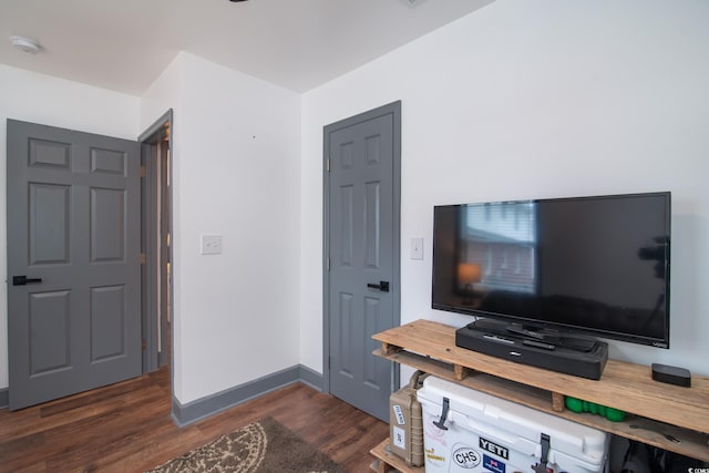 interior space with dark hardwood / wood-style floors