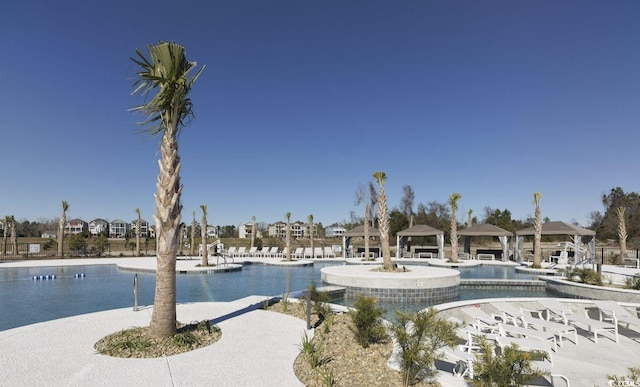 view of swimming pool with a gazebo