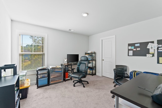 view of carpeted home office