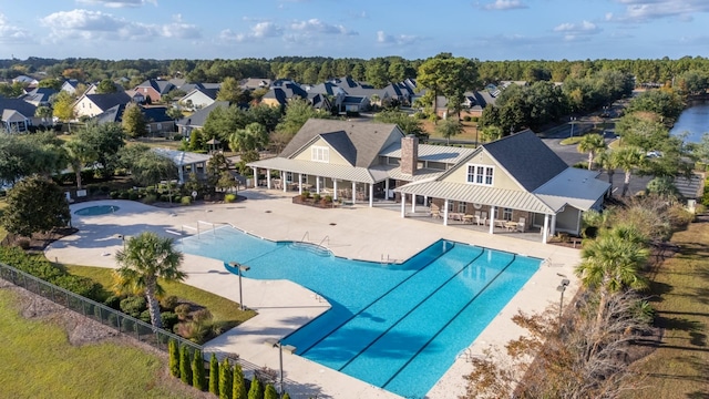 view of swimming pool with a gazebo and a patio