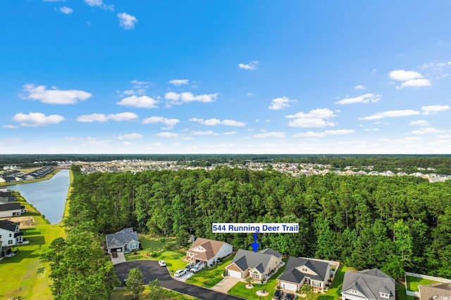 544 Running Deer Trl, Myrtle Beach, SC 29588 - aerial overview of property's location with a large body of water and nearby suburban area