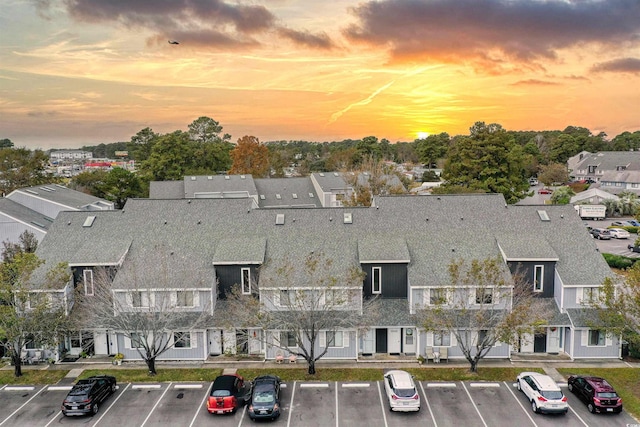 view of aerial view at dusk