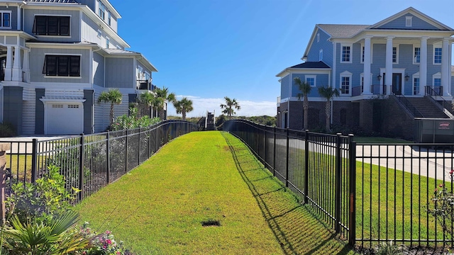 view of yard featuring a garage