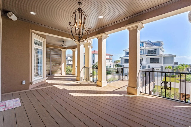 wooden terrace with ceiling fan