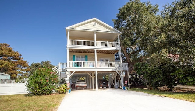 beach home featuring a porch and a carport