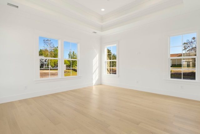 unfurnished room featuring a towering ceiling and light hardwood / wood-style floors