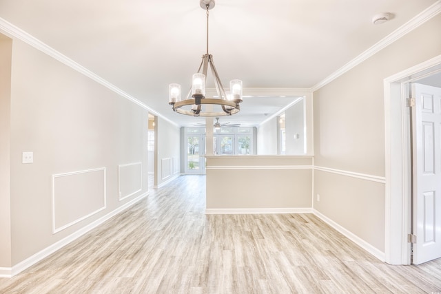 615 1st Ave N, Surfside Beach, SC 29575 - unfurnished dining area with a chandelier, crown molding, wood finished floors, and baseboards