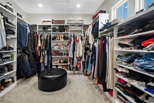 spacious closet with light carpet