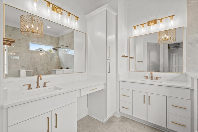 bathroom featuring vanity and a shower