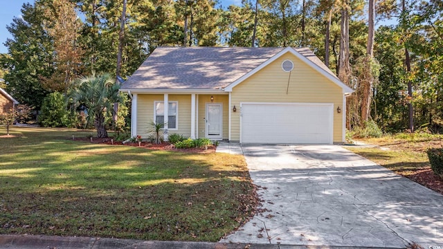 view of front facade featuring a front yard and a garage