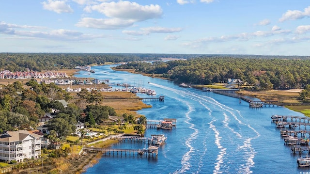 aerial view featuring a water view