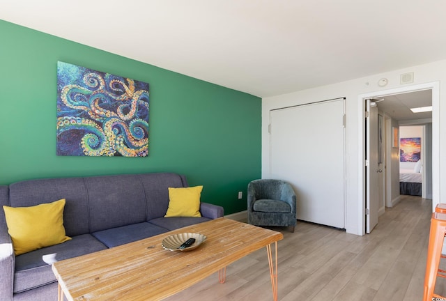 living room with light wood-type flooring