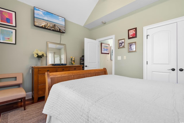 bedroom with a closet and vaulted ceiling