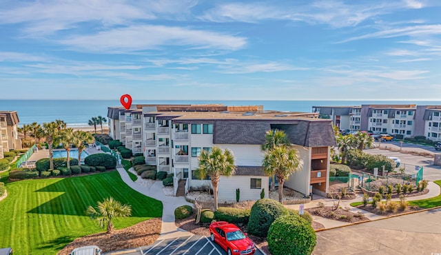 bird's eye view featuring a water view