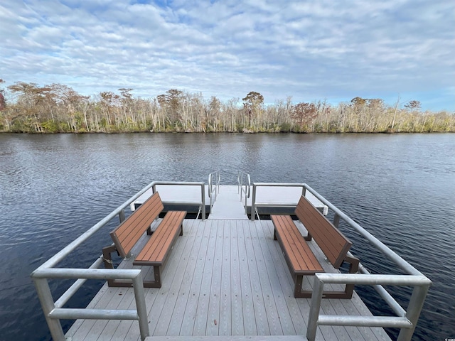 view of dock with a water view