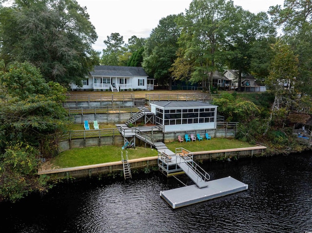 view of dock featuring a water view