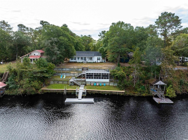 exterior space featuring a dock