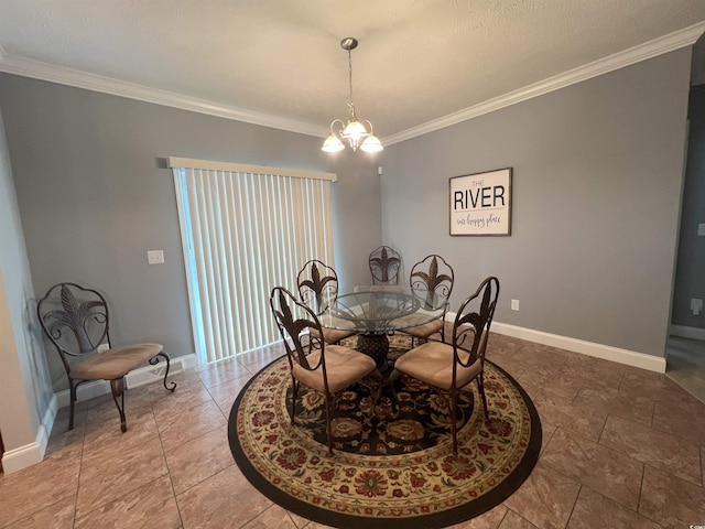 dining room with an inviting chandelier and crown molding