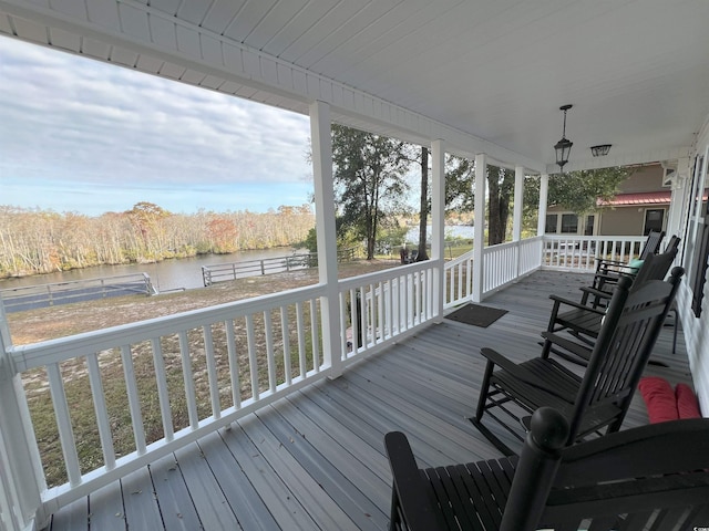 deck with a water view