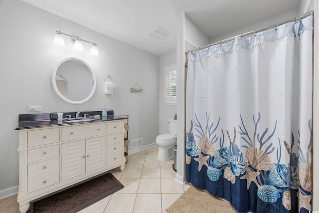 bathroom featuring tile patterned floors, vanity, and toilet