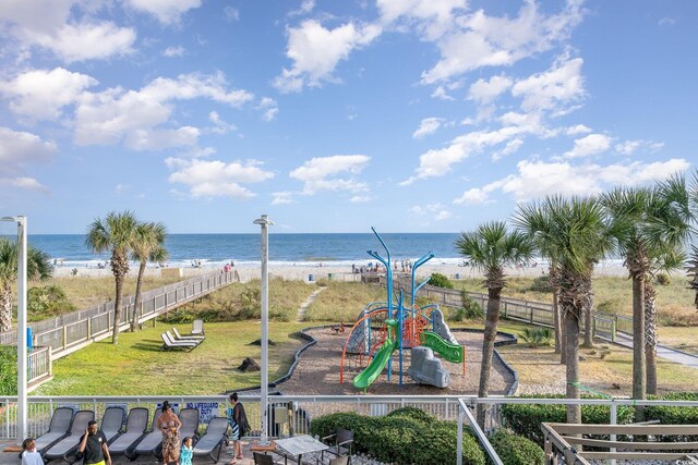 exterior space with a beach view