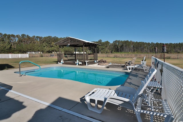 view of pool featuring a gazebo, a patio area, and a yard