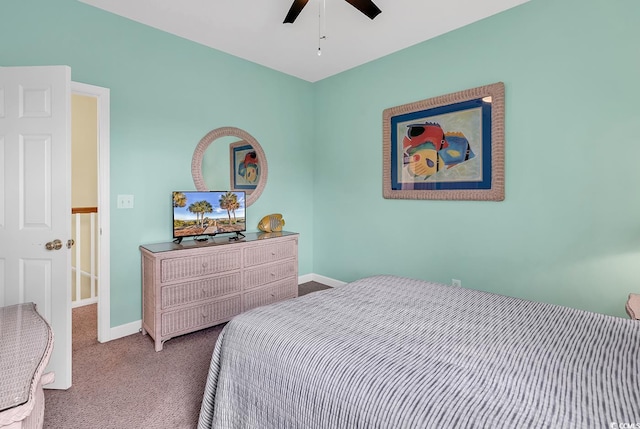 bedroom featuring carpet flooring and ceiling fan