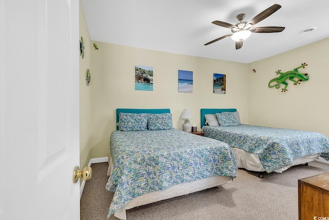 bedroom with carpet flooring and ceiling fan