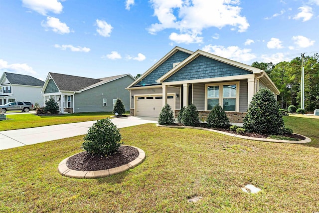 craftsman-style house featuring a garage and a front yard