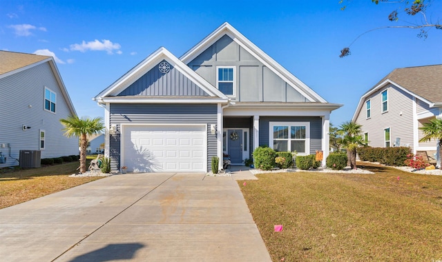 view of front of home featuring central AC and a front yard