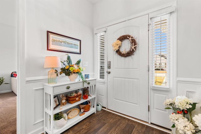 foyer entrance with dark hardwood / wood-style floors