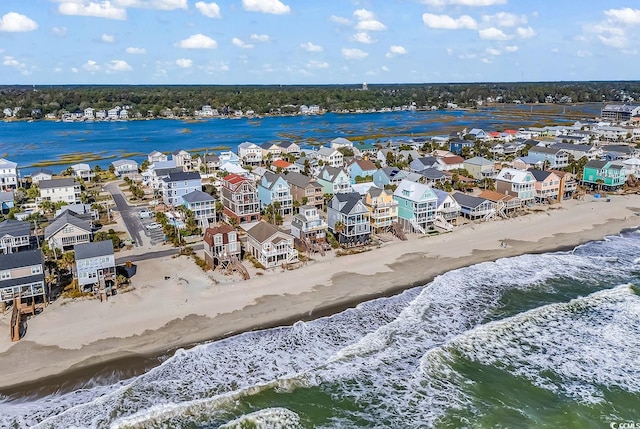 aerial view featuring a beach view and a water view