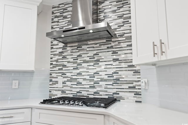 116 Ocean Sands Ct, Myrtle Beach, SC 29579 - kitchen with wall chimney range hood, light countertops, stainless steel gas stovetop, and backsplash