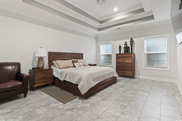 116 Ocean Sands Ct, Myrtle Beach, SC 29579 - bedroom featuring baseboards, visible vents, a tray ceiling, and crown molding