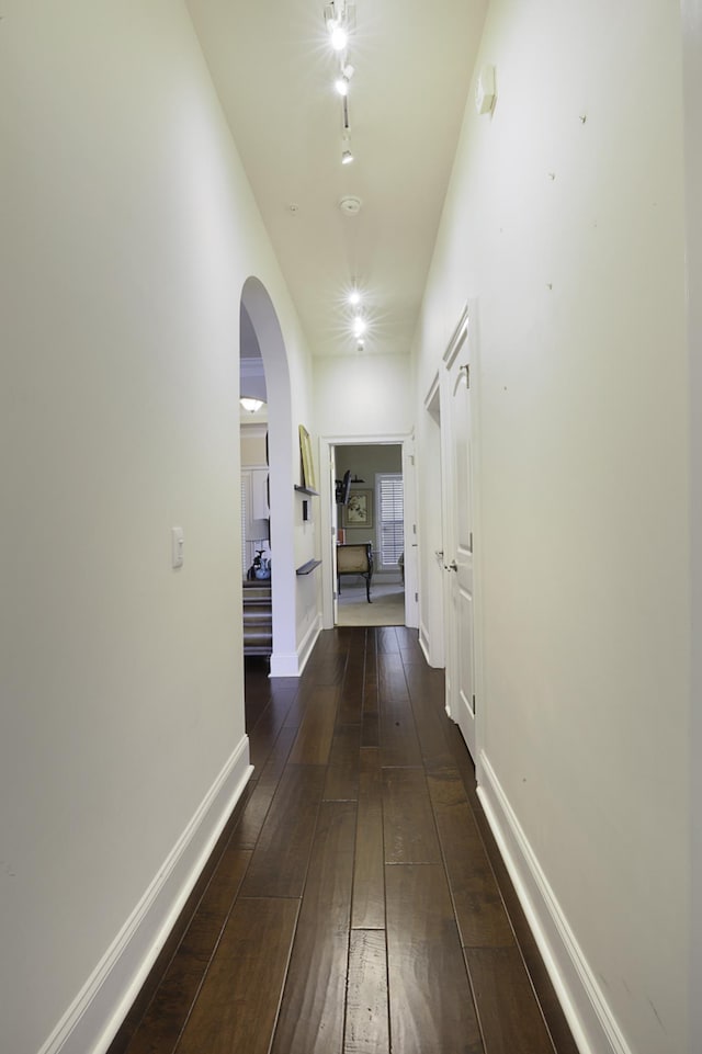 hallway featuring dark wood-type flooring