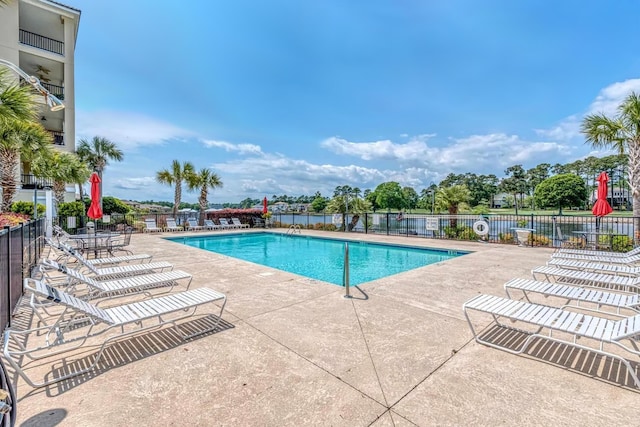 view of swimming pool featuring a patio