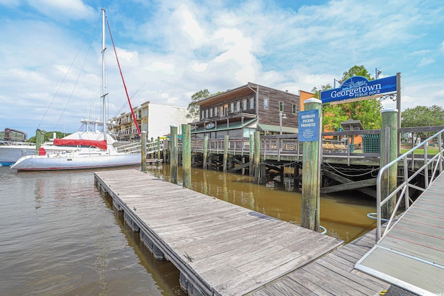 view of dock with a water view