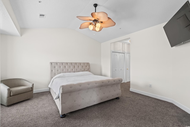 2241 Waterview Dr Unit 437, North Myrtle Beach, SC 29582 - bedroom with lofted ceiling, carpet floors, baseboards, a closet, and a ceiling fan