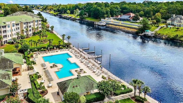 aerial view featuring a water view