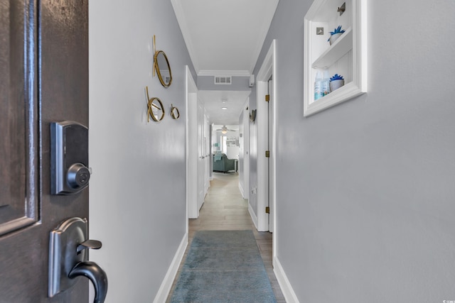 corridor featuring dark wood-type flooring