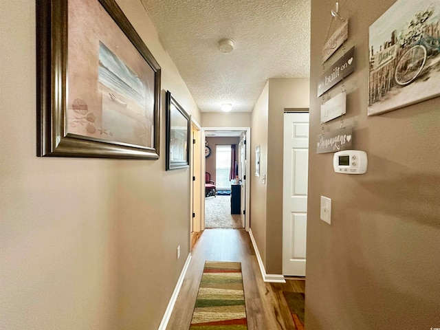 hall featuring a textured ceiling and hardwood / wood-style flooring