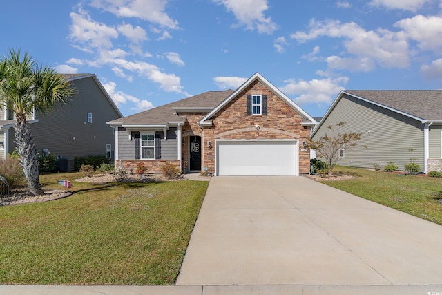 view of front of property with a front yard and central AC unit