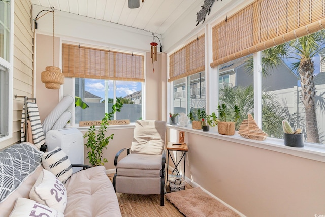 sunroom / solarium with wood ceiling