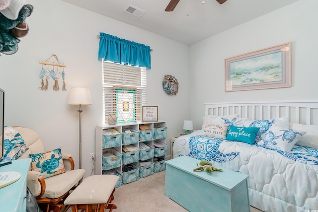 bedroom with carpet flooring and ceiling fan