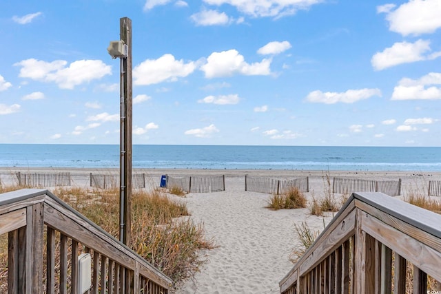 view of water feature featuring a beach view