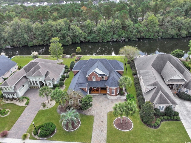 aerial view featuring a water view