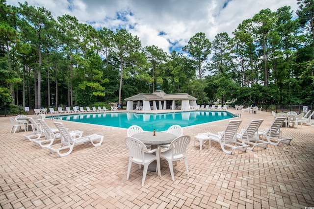 view of swimming pool featuring a patio