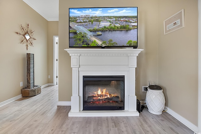 details featuring hardwood / wood-style flooring and ornamental molding