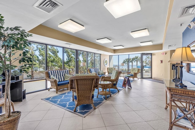 interior space featuring a wealth of natural light and light tile patterned floors